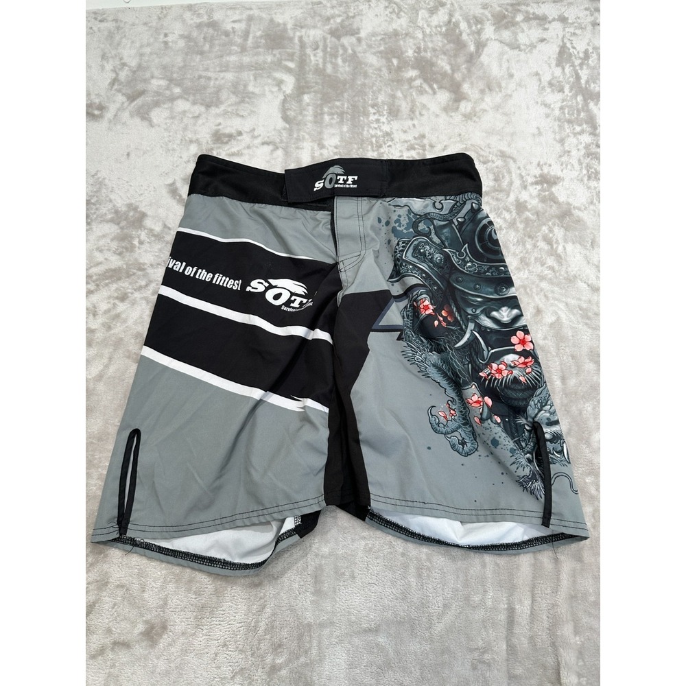 SOTF BJJ NoGi MMA Fight Shorts Mens Size Large Gray Black Grappling Jiu Jitsu